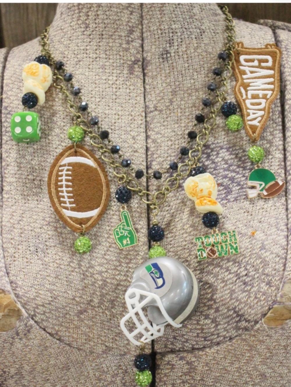 BOHO GAMEDAY Seattle Seahawks CHARM’D FOOTBALL NECKLACE